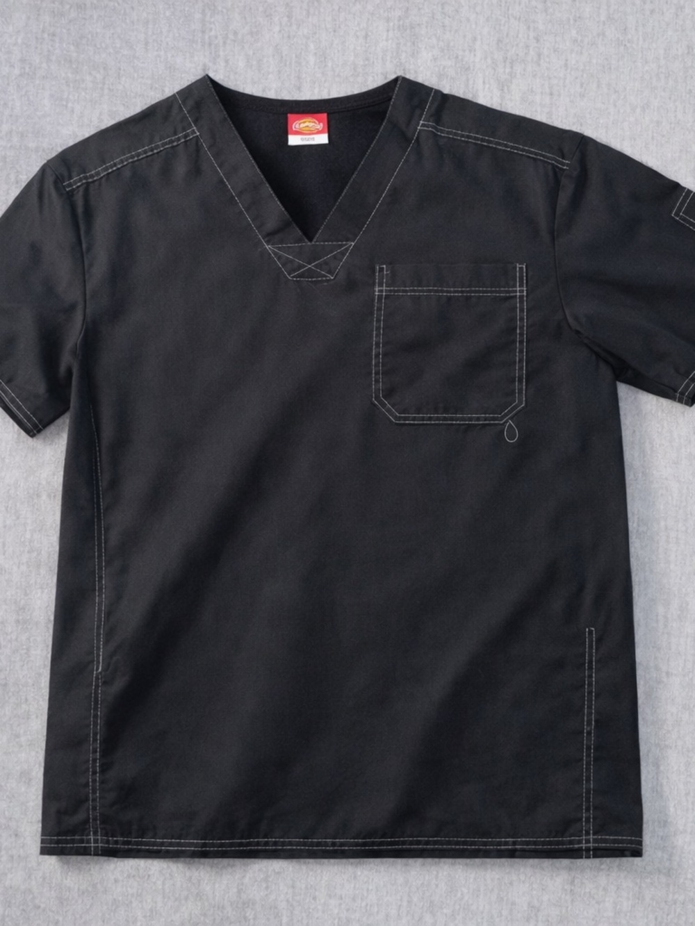 Dickies Men's Black Scrub Top White Stitching Pocket Size Small